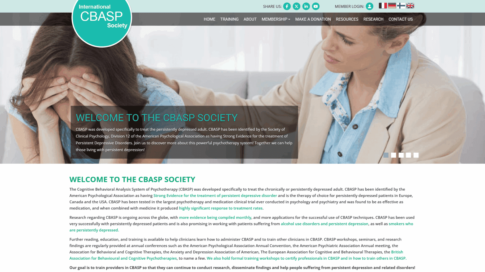 Website designed for client International CBASP Society in Roanoke, Virginia