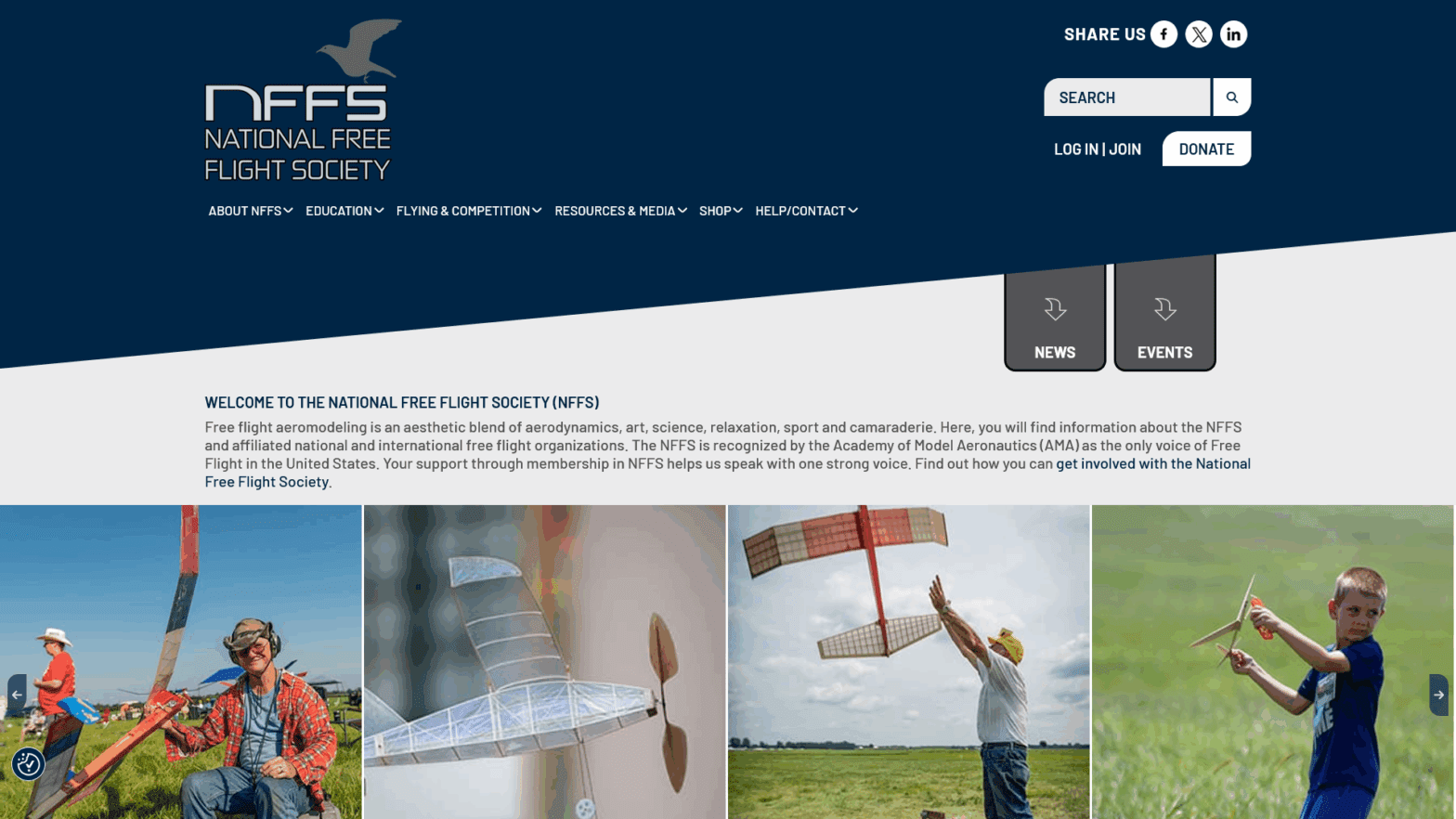 Website designed for client National Free Flight Society in The United States