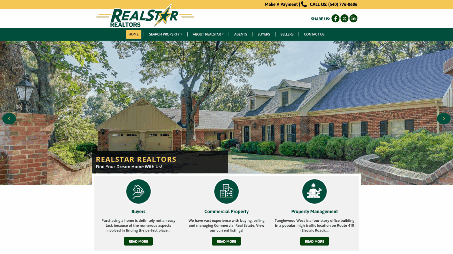 Website designed for client RealStar Realtors in Roanoke, Virginia