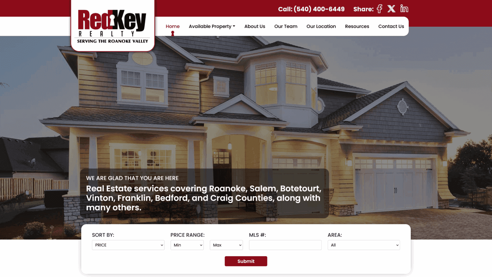 Website designed for client Red Key Realtors in Roanoke, Virginia