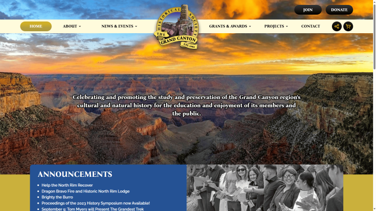 Website designed for client Grand Canyon Historical Society