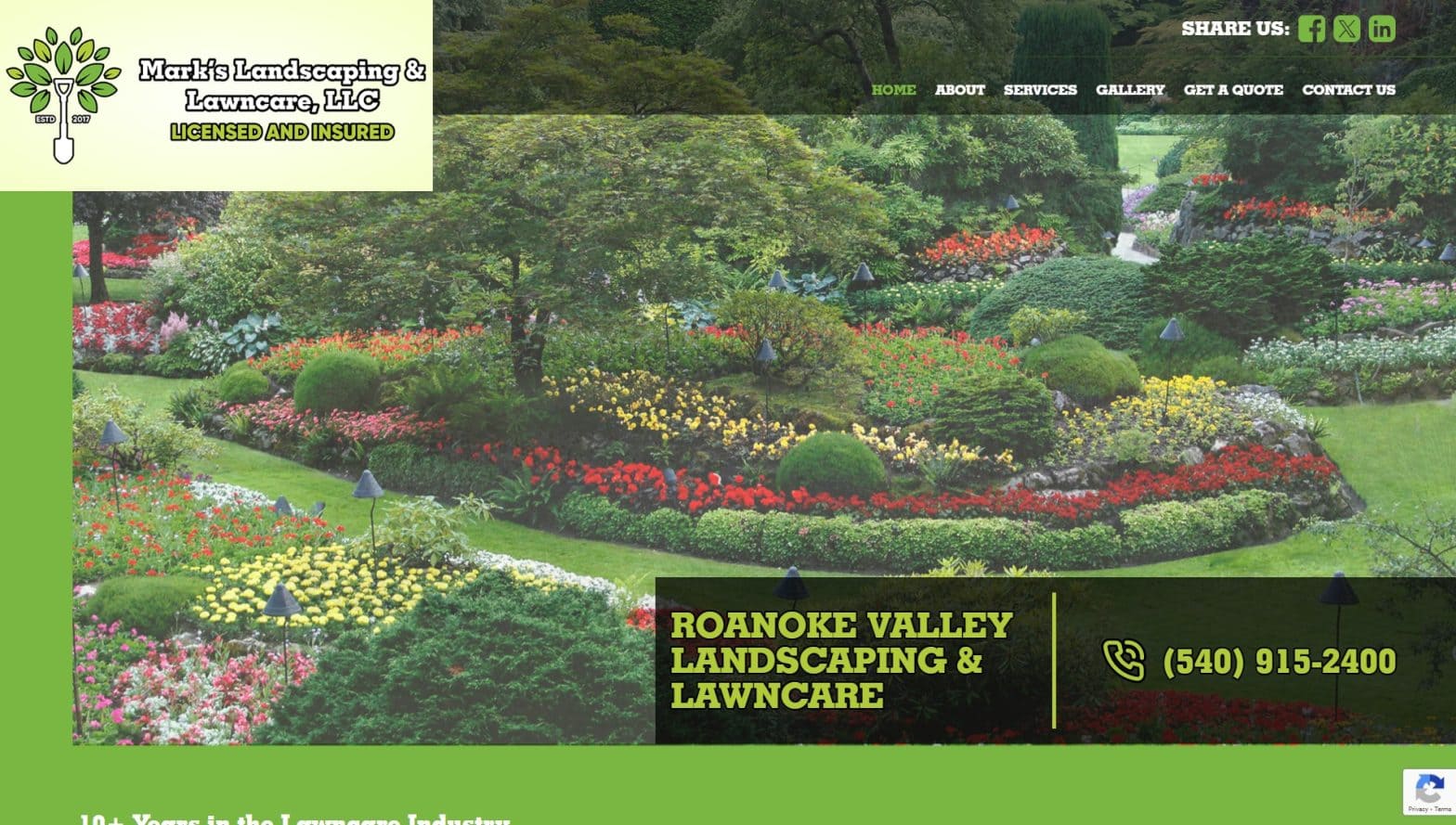 Website designed for client Marks Landscaping Lawncare in Roanoke, Virginia