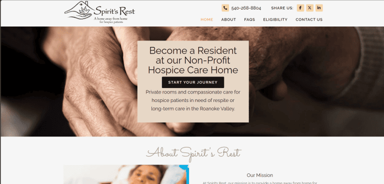 Website designed for client Spirits Rest in Vinton, Virginia