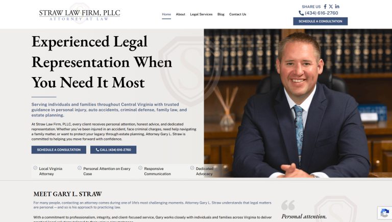 Website designed for client Straw Law Firm in Lynchburg, Virginia