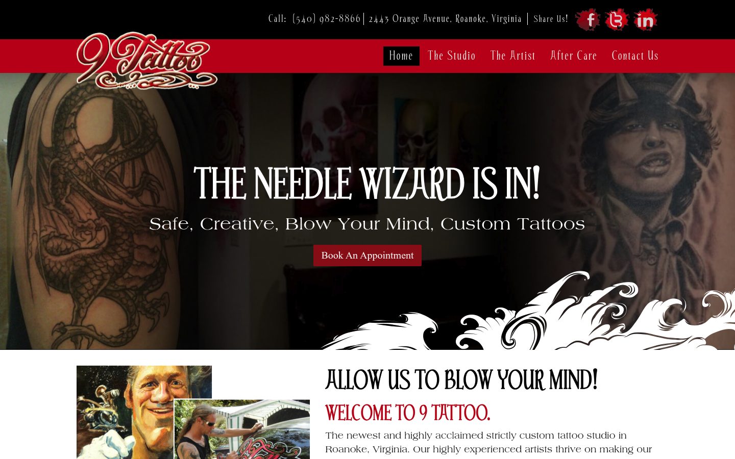 Desktop view of the 9 Tattoo website