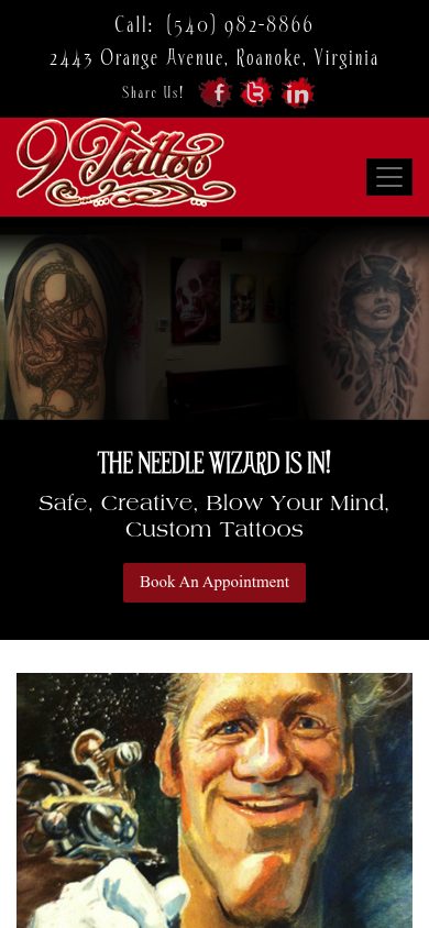 Responsive mobile view of the 9 Tattoo website