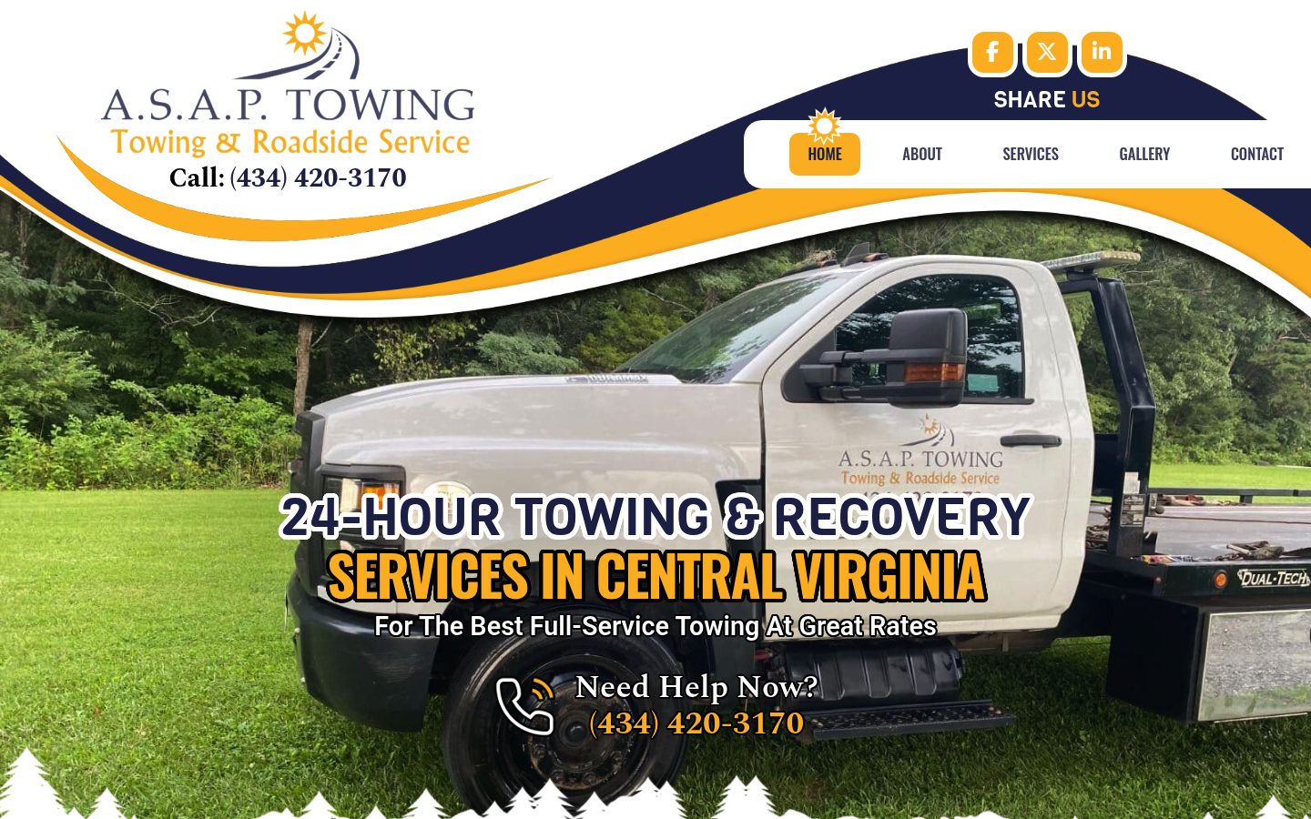 Desktop view of the ASAP Towing website