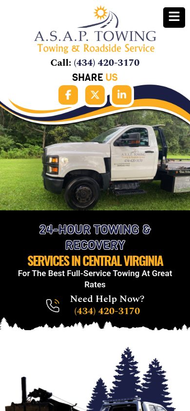 Responsive mobile view of the ASAP Towing website