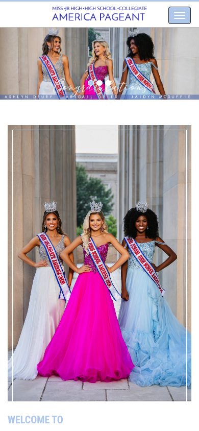 Responsive mobile view of the Americas High School Pageant website