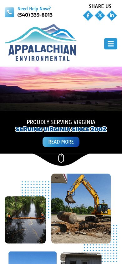 Responsive mobile view of the Appalachian Environmental website