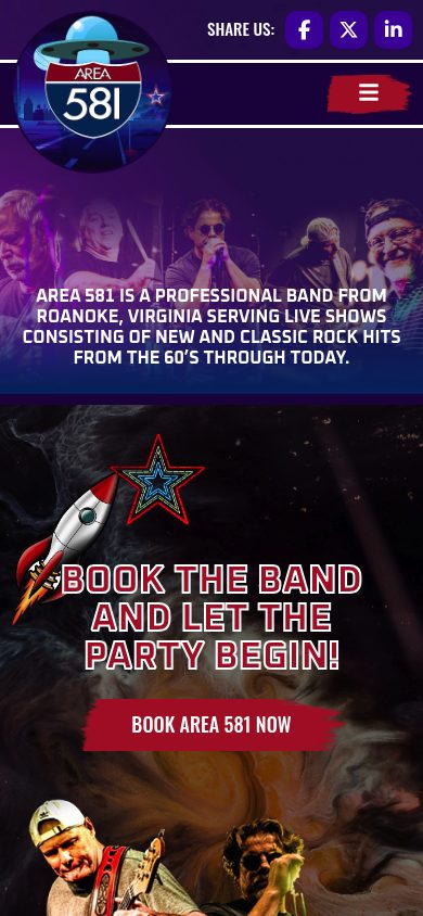 Responsive mobile view of the Area 581 website