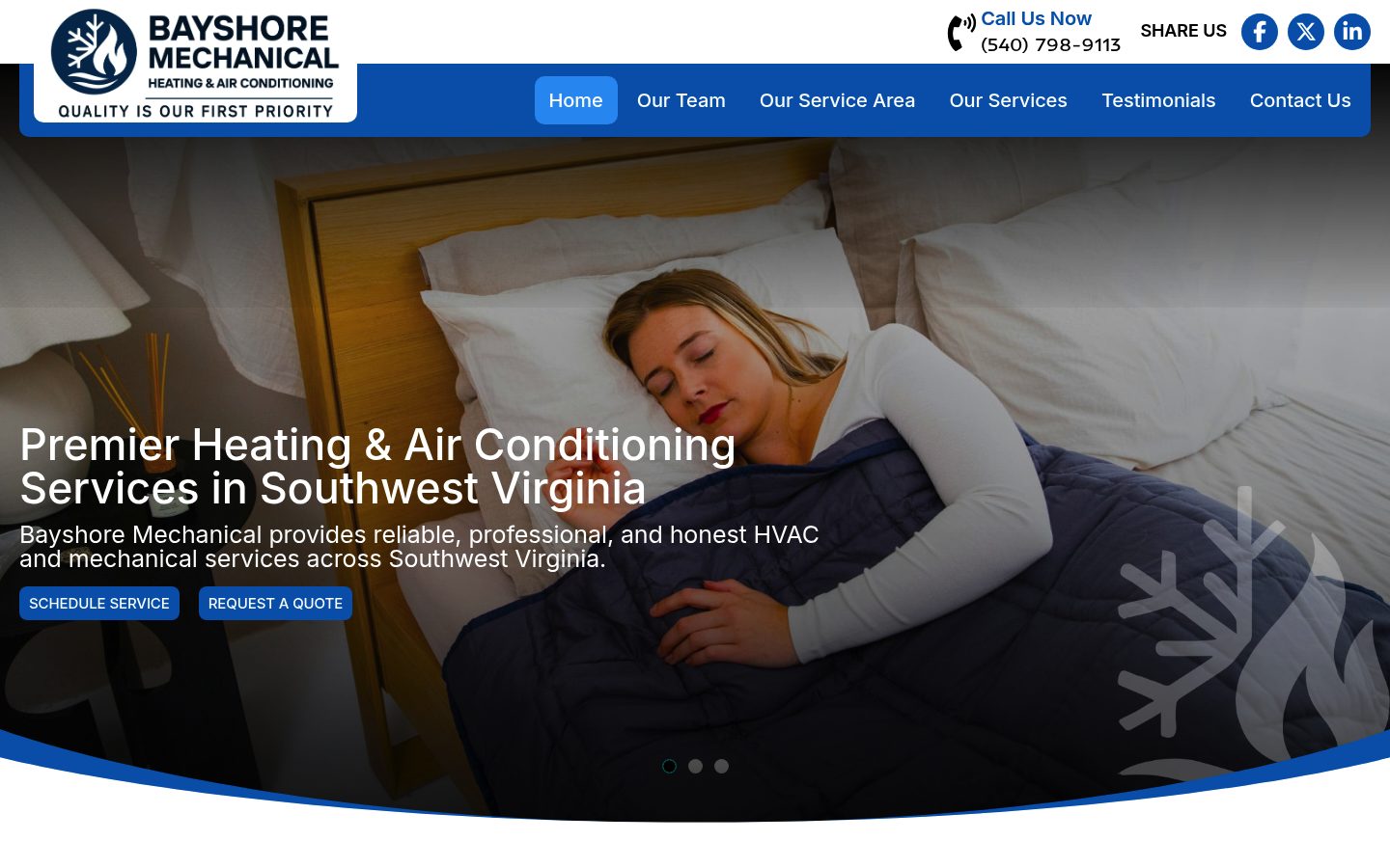 Desktop view of the Bayshore Mechanical website