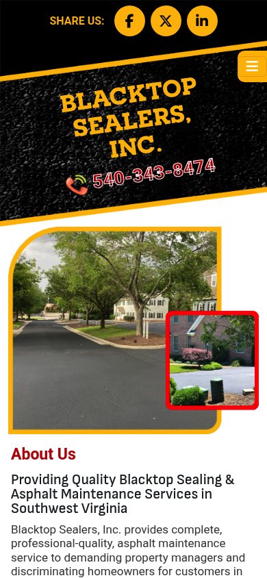 Responsive mobile view of the Blacktop Sealers website