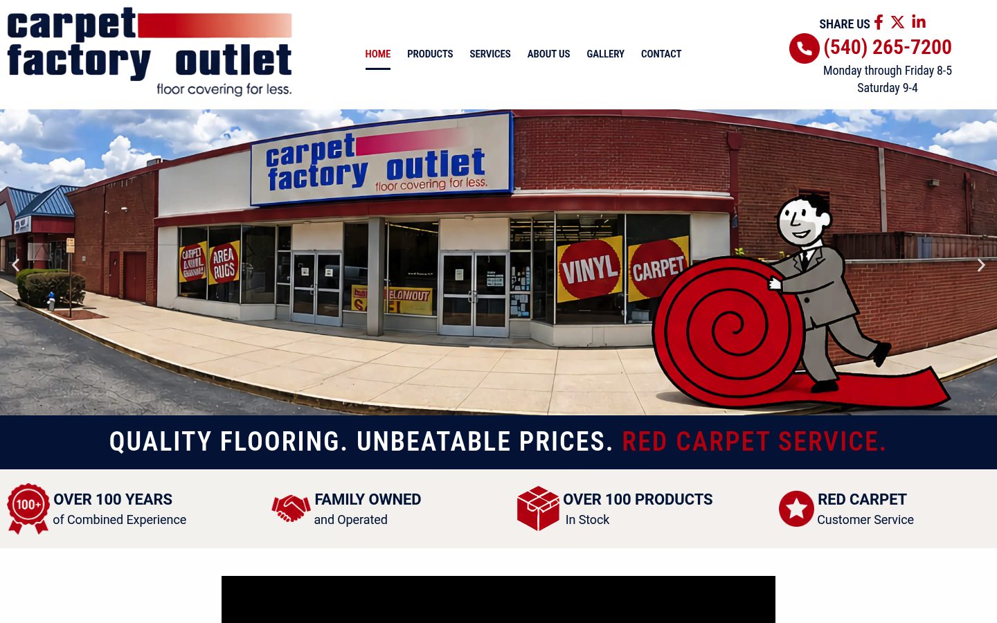 Desktop view of the Carpet Factory Outlet website