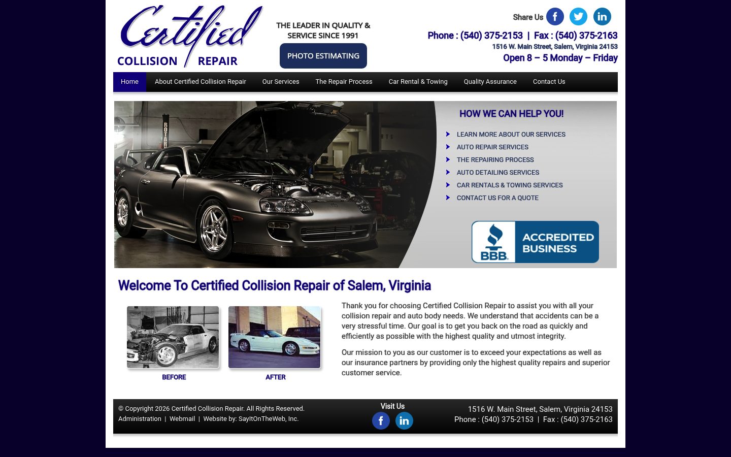 Desktop view of the Certified Collision Repair website