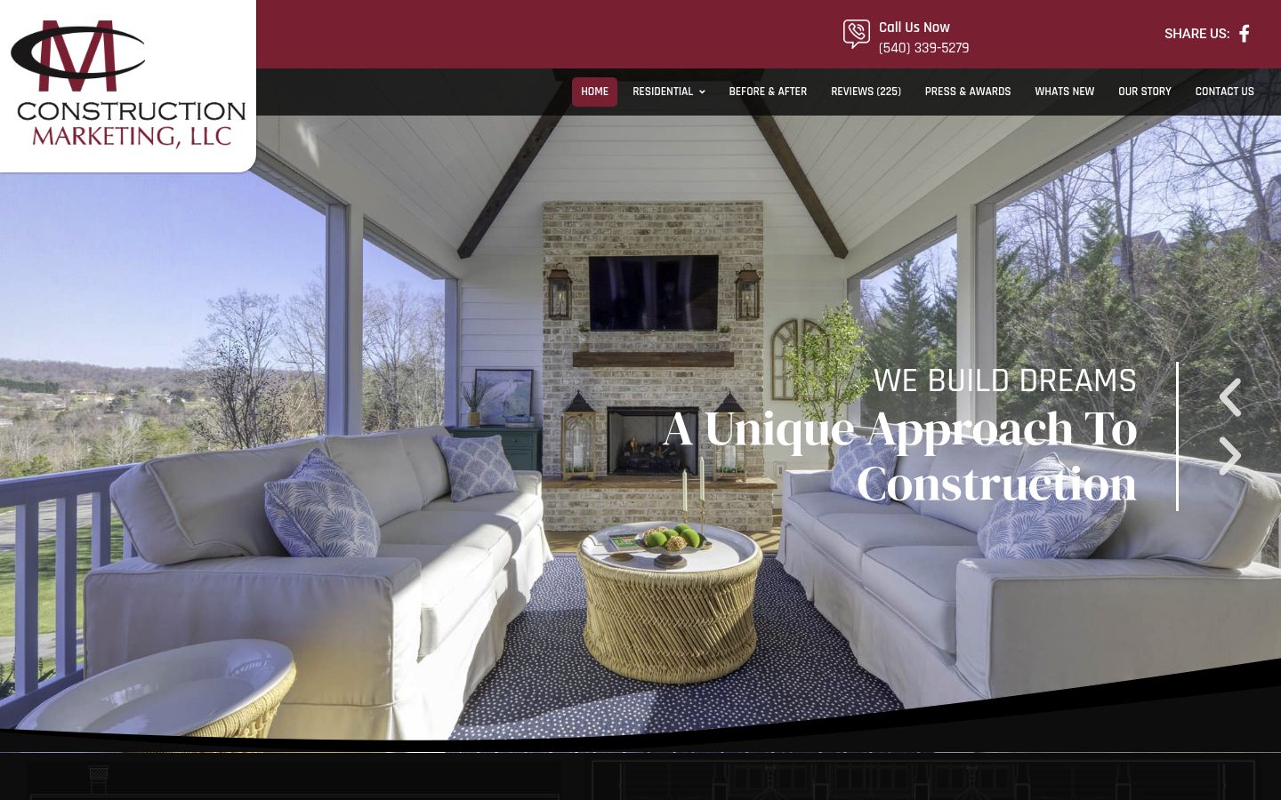 Desktop view of the Construction Marketing website