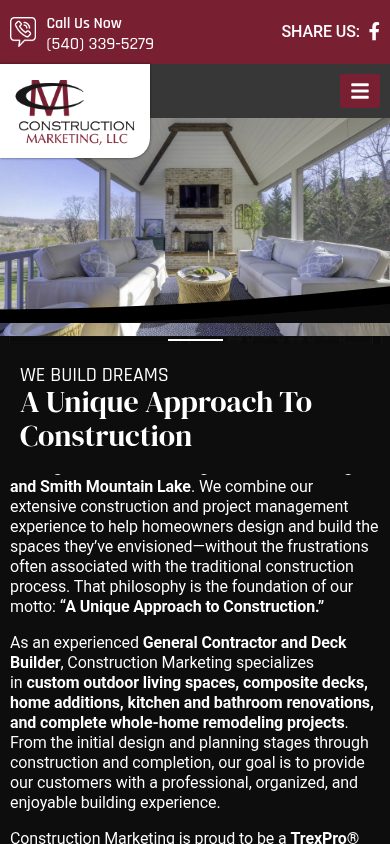 Responsive mobile view of the Construction Marketing website