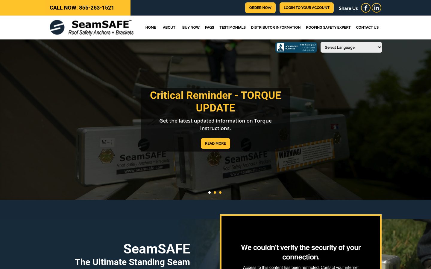 Desktop view of the Construction Specialty Anchors website