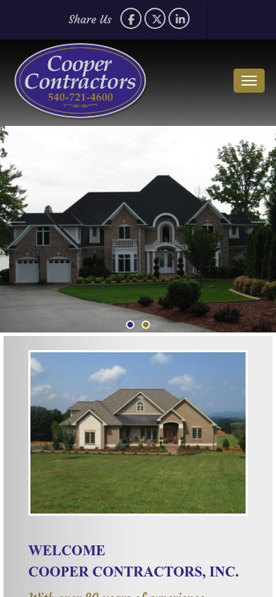 Responsive mobile view of the Cooper Contractors website