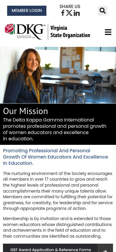 Responsive mobile view of the DKG Virginia website