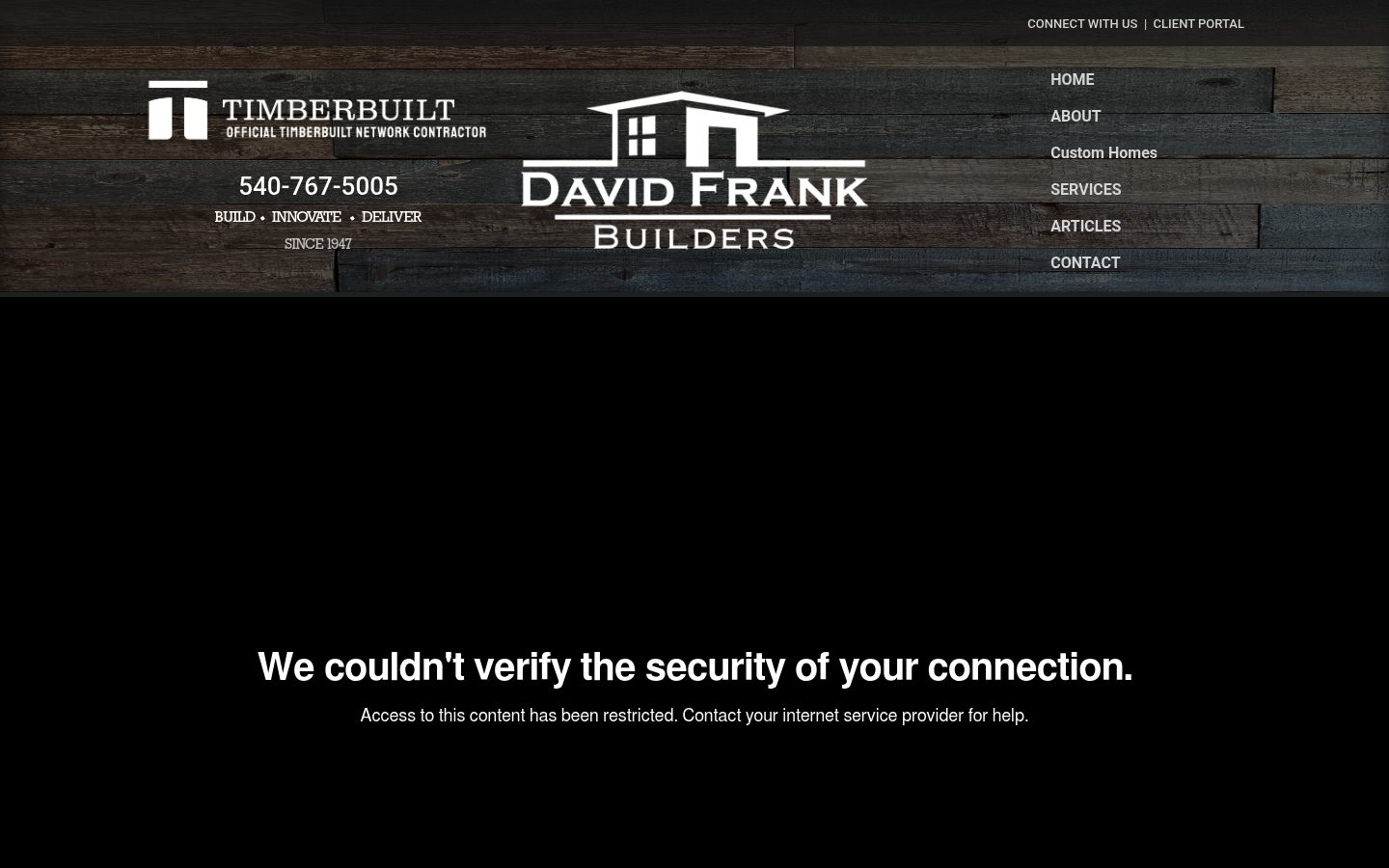 Desktop view of the David Frank Builders website