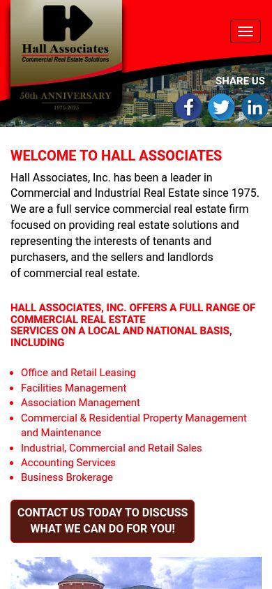 Responsive mobile view of the Hall Associates website
