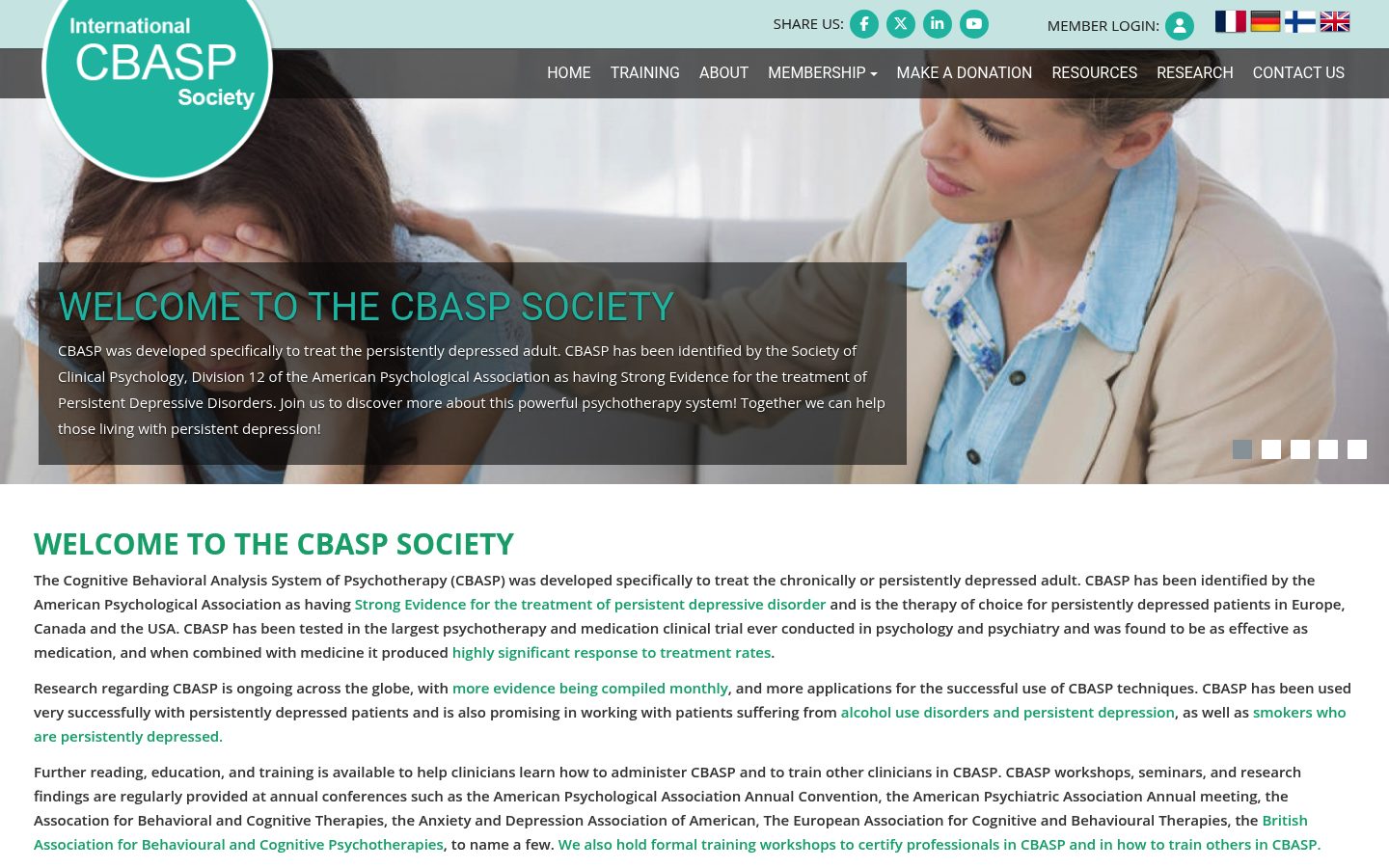 Desktop view of the International CBASP Society website