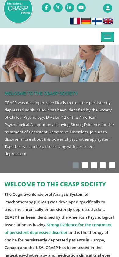 Responsive mobile view of the International CBASP Society website