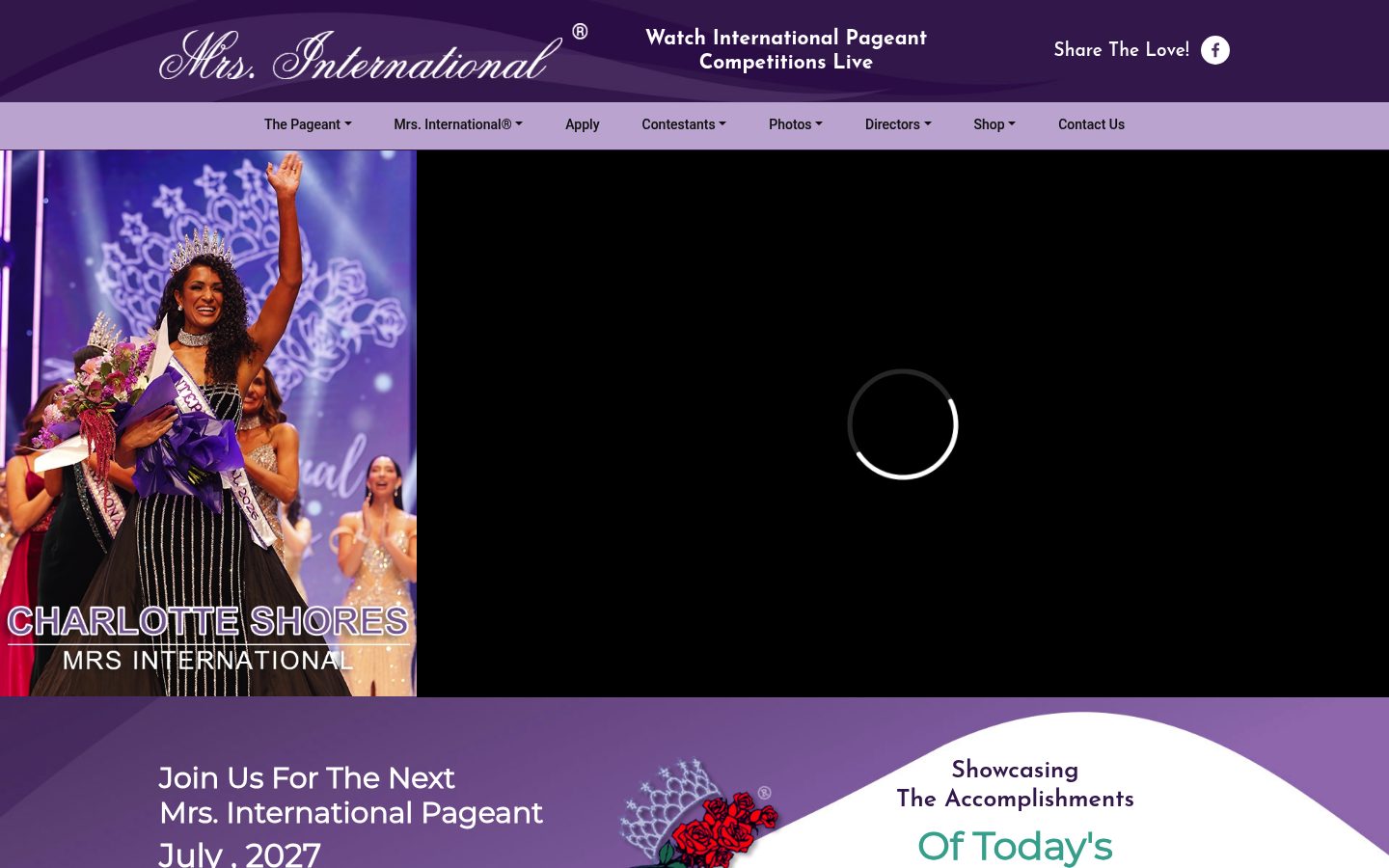 Desktop view of the International Pageants website