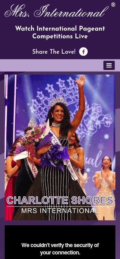 Responsive mobile view of the International Pageants website