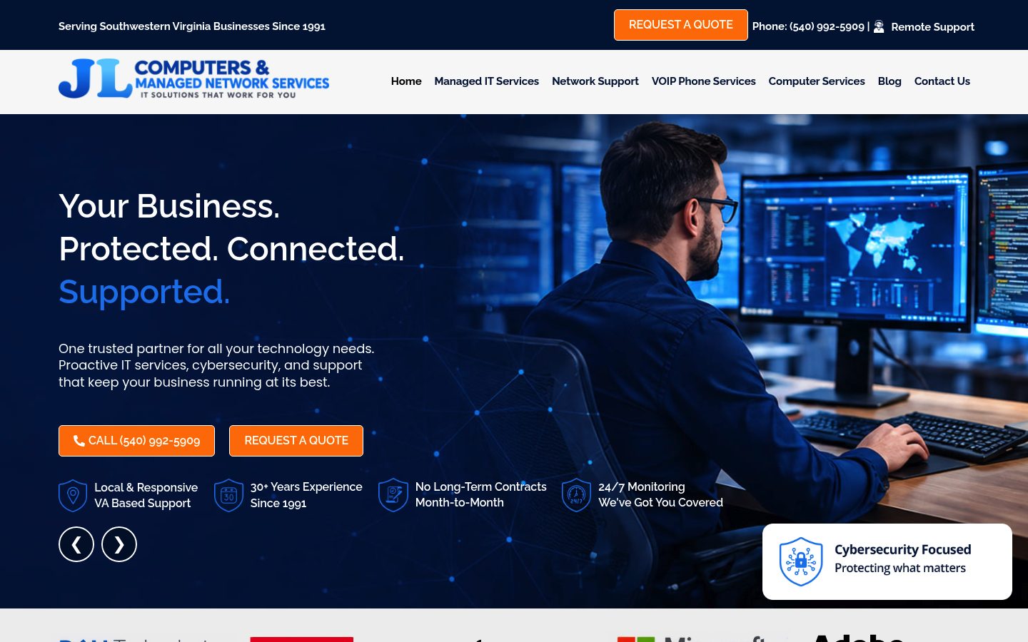 Desktop view of the JL Managed IT & Network Solutions website