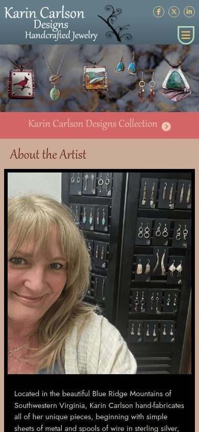 Responsive mobile view of the Karin Carlson Designs website