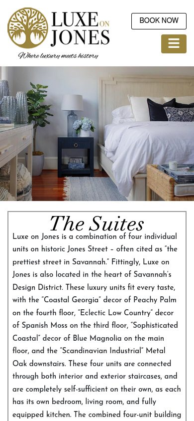 Responsive mobile view of the Luxe On Jones website