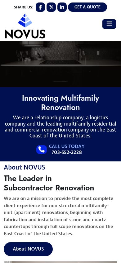 Responsive mobile view of the NOVUS website