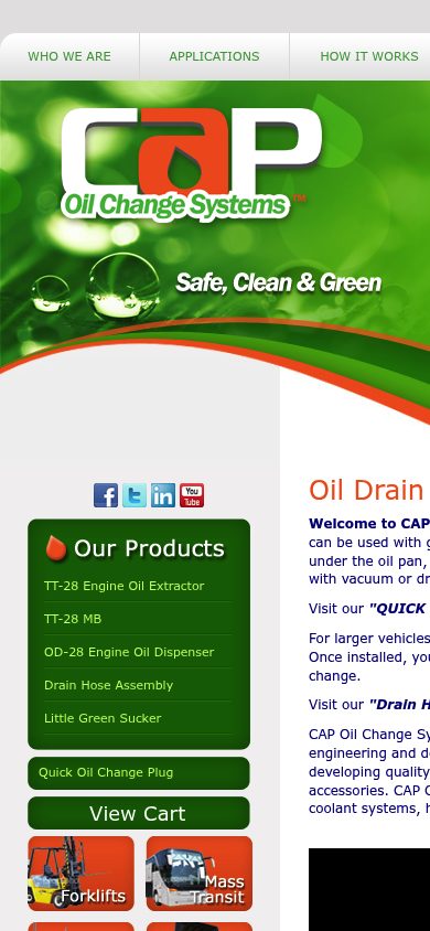 Responsive mobile view of the Oil Change Systems website