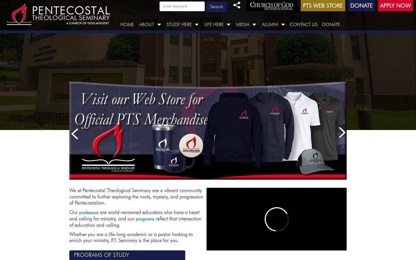 Desktop view of the Pentecostal Theological Seminary website