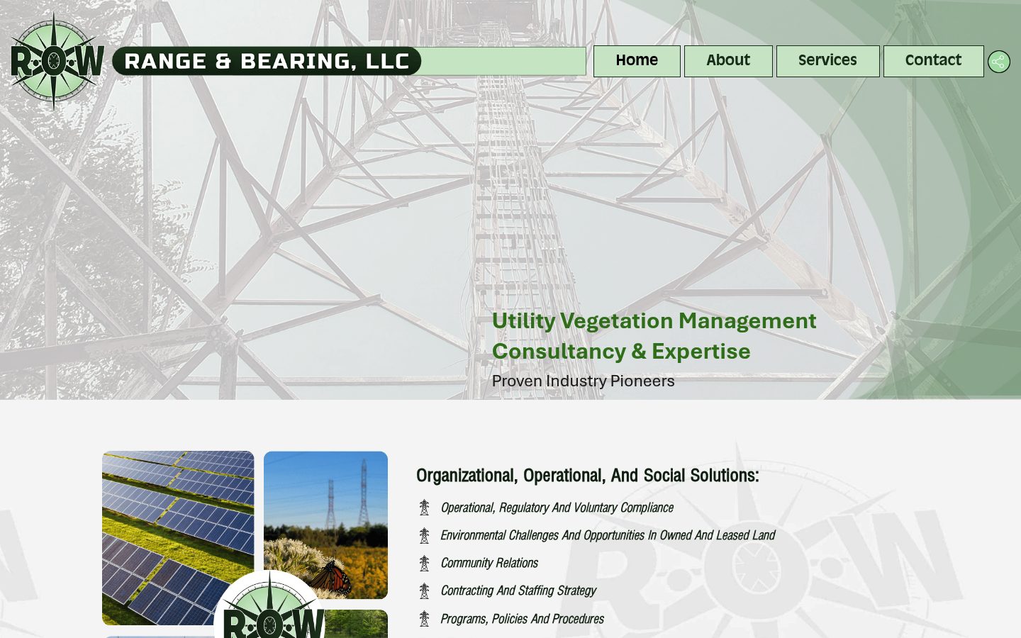 Desktop view of the R.O.W. Range & Bearing website