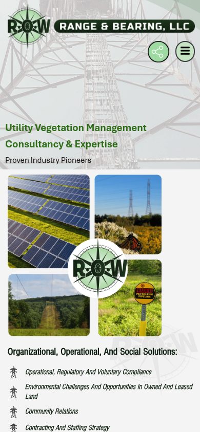 Responsive mobile view of the R.O.W. Range & Bearing website