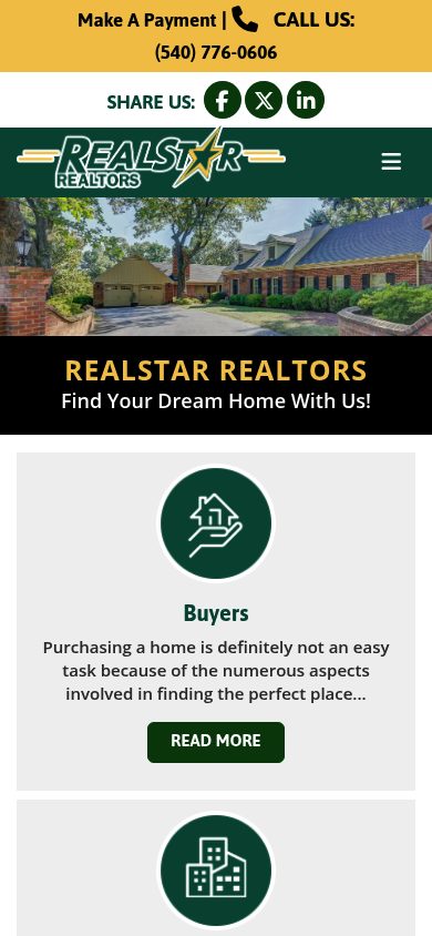Responsive mobile view of the RealStar Realtors website