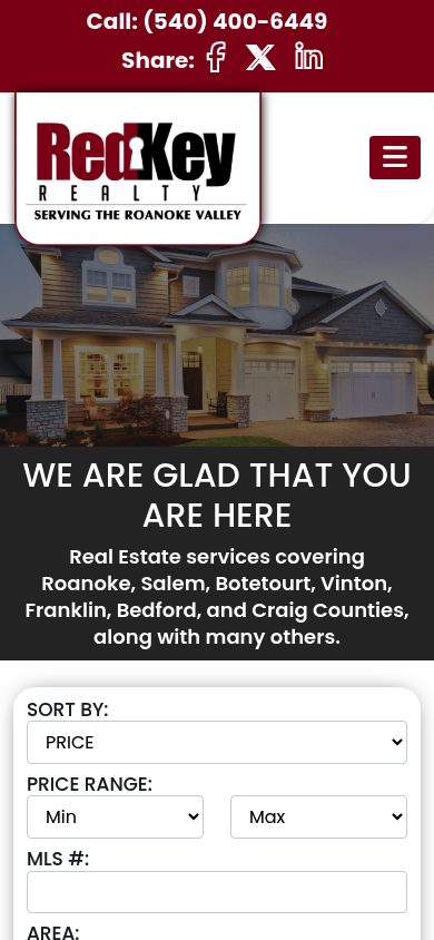 Responsive mobile view of the Red Key Realtors website
