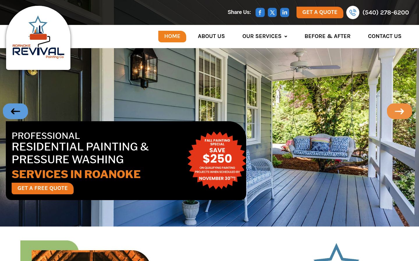 Desktop view of the Roanoke Revival Painting website