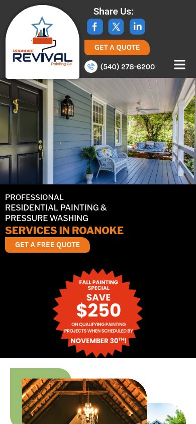 Responsive mobile view of the Roanoke Revival Painting website