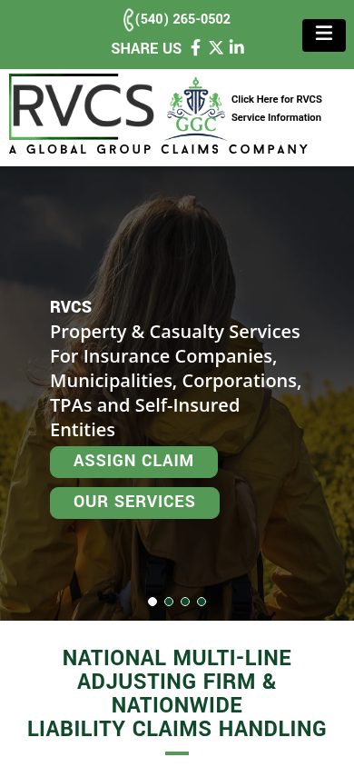 Responsive mobile view of the Roanoke Valley Claims Service website