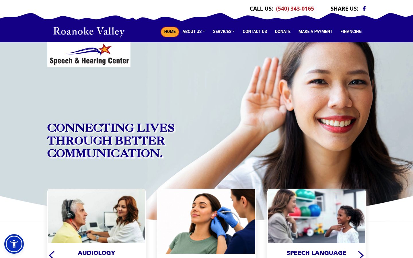 Desktop view of the Roanoke Valley Speech & Hearing website