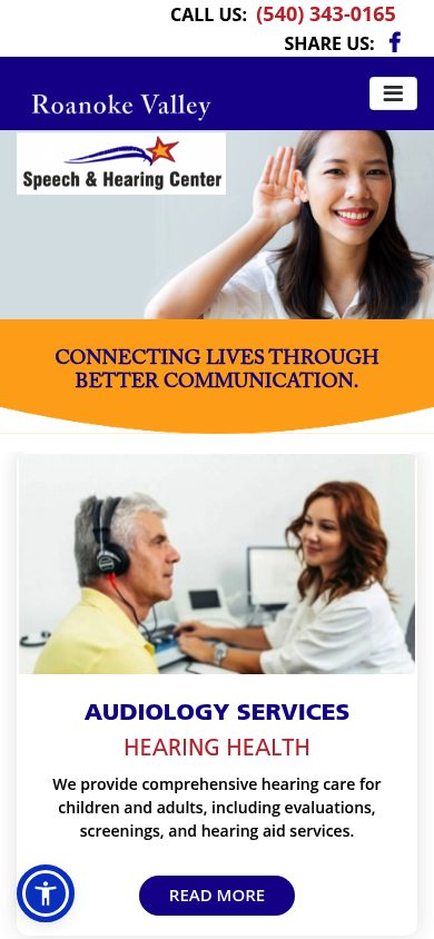 Responsive mobile view of the Roanoke Valley Speech & Hearing website