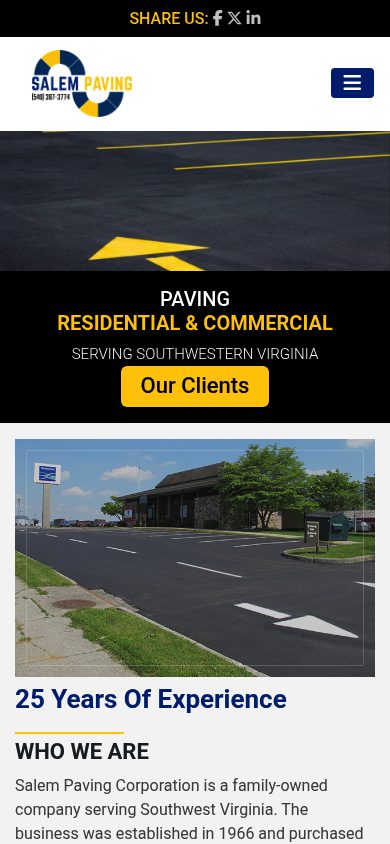 Responsive mobile view of the Salem Paving website