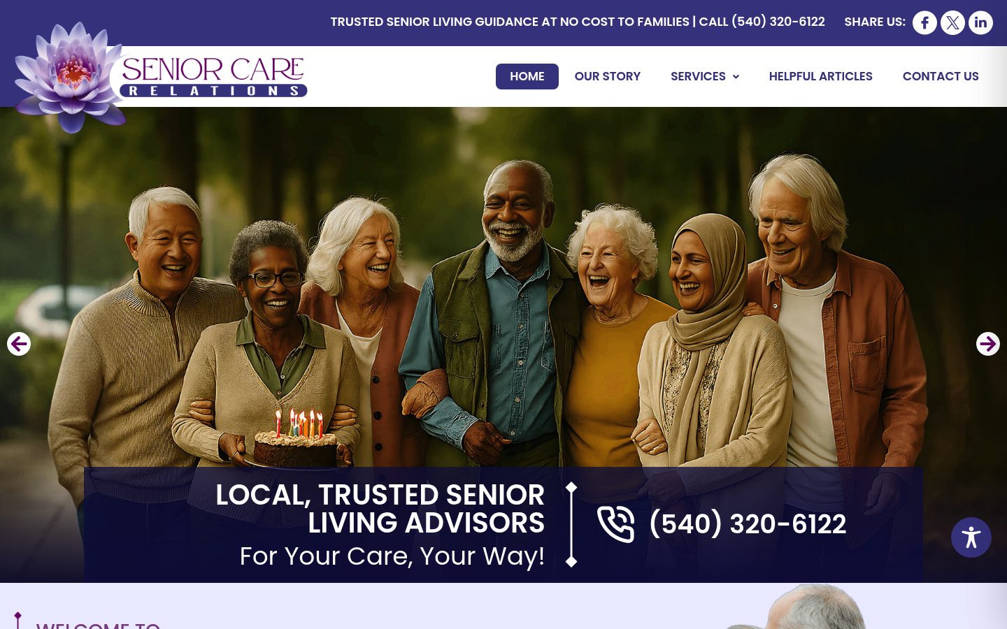 Desktop view of the Senior Care Relations website