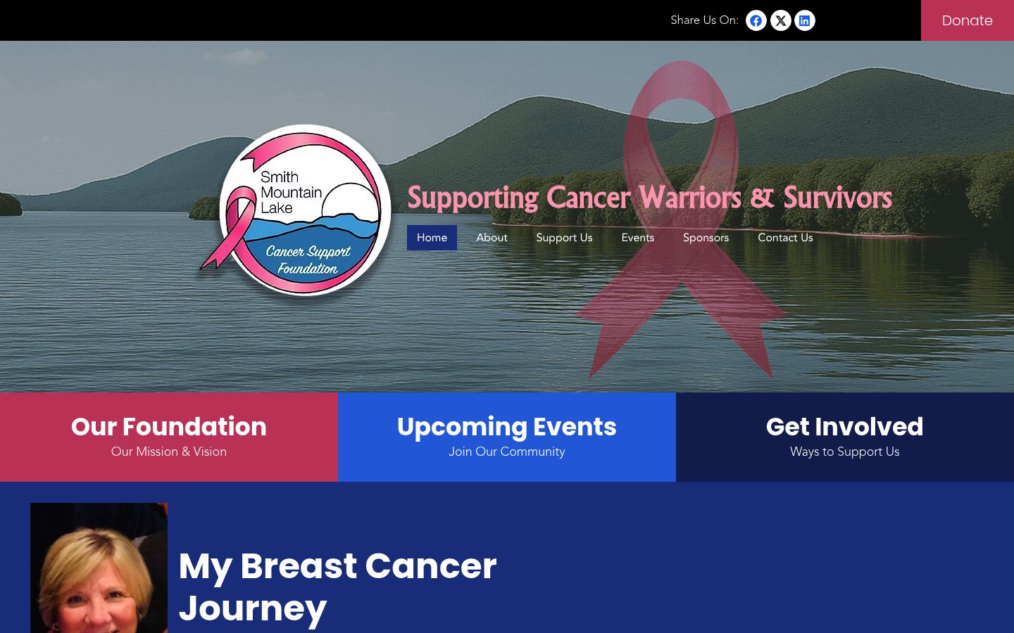 Desktop view of the Smith Mountain Lake Cancer Society Foundation website