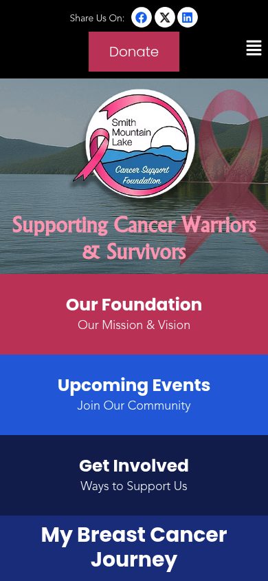 Responsive mobile view of the Smith Mountain Lake Cancer Society Foundation website