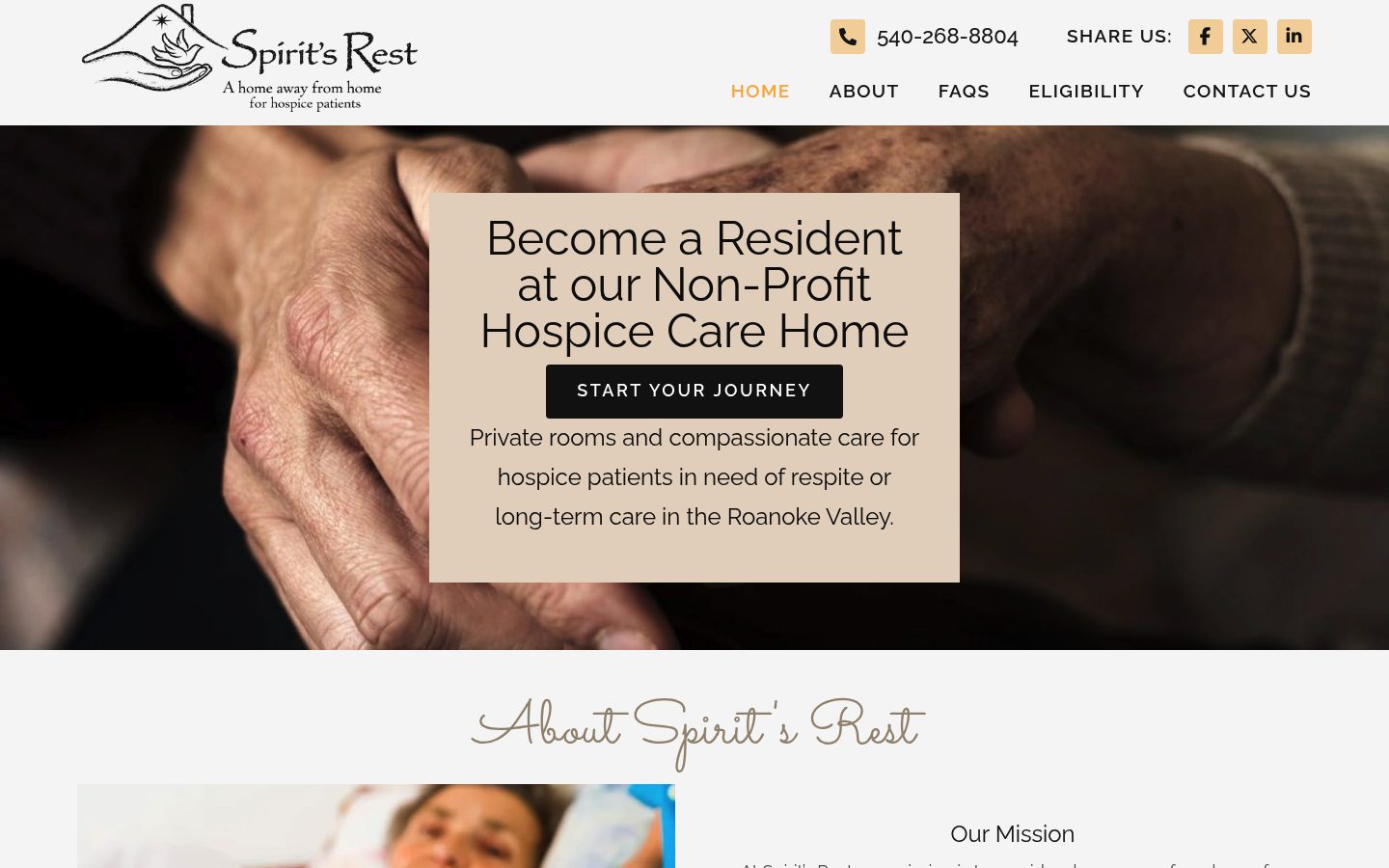 Desktop view of the Spirits Rest website